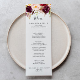 Rustic Boho Colorful Floral Dinner Menu