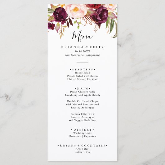 Rustic Boho Colorful Floral Dinner Menu (Voorkant)