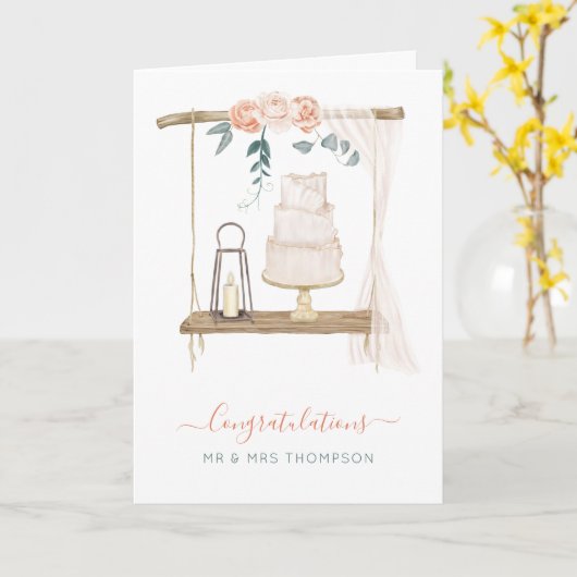 Rustic Boho Congrats Passen getrouwd Name Wedding  Kaart (Gele Bloem)