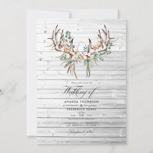 Rustic Boho Cotton and Eucalyptus Boho Wedding Kaart (Voorkant)