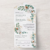 Rustic Boho Cotton Gold Eucalyptus Branch Wedding All In One Uitnodiging (Binnen)