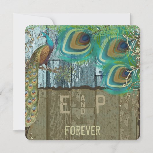 Rustic Boho Country Peacock  Old Barn Wood Kaart (Achterkant)