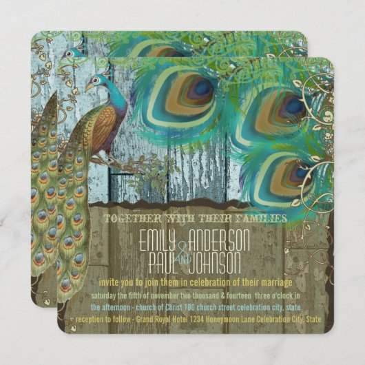 Rustic Boho Country Peacock  Old Barn Wood Kaart (Voorkant / Achterkant)