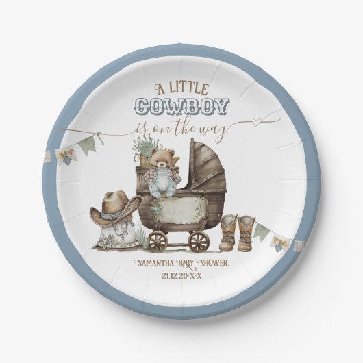 Rustic Boho Country Wild West Boy Shower Papieren Bordje (Voorkant)