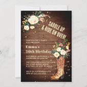 Rustic Boho Cowgirl Floral Boots Birthday Party Kaart (Voorkant)