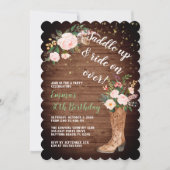 Rustic Boho Cowgirl Floral Boots Birthday Party Kaart (Voorkant)