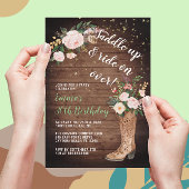 Rustic Boho Cowgirl Floral Boots Birthday Party Kaart
