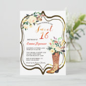 Rustic Boho Cowgirl Floral Boots Sweet 16 B'day Kaart (Staand voorkant)