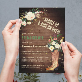 Rustic Boho Cowgirl Floral Boots Vrijgezellenfeest Kaart