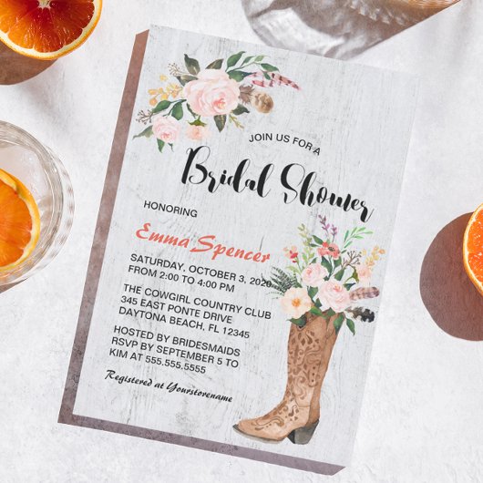 Rustic Boho Cowgirl Floral Boots Vrijgezellenfeest Kaart