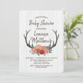 Rustic Boho Deer Antlers Baby shower Uitnodiging (Staand voorkant)
