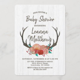 Rustic Boho Deer Antlers Baby shower Uitnodiging