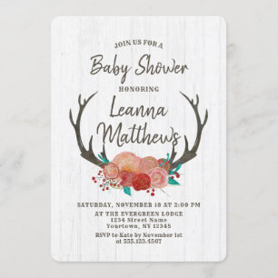 Rustic Boho Deer Antlers Baby shower Uitnodiging