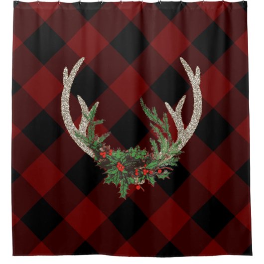 Rustic Boho Deer Antlers | kersttouw Douchegordijn (Voorkant)