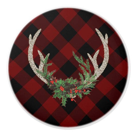 Rustic Boho Deer Antlers | kersttouw Keramische Knop (Voorkant)