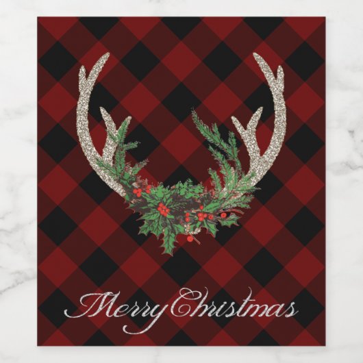 Rustic Boho Deer Antlers | kersttouw Wijn Etiket (Enkel label)