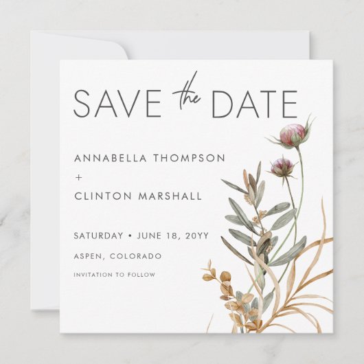 Rustic Boho Delicate Fall Wildflower Wedding Save The Date (Voorkant)