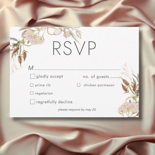 Rustic Boho Delicate Fall Wildflowers Wedding RSVP Kaartje