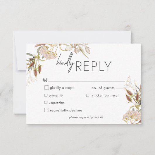 Rustic Boho Delicate Fall Wildflowers Wedding RSVP Kaartje (Voorkant)