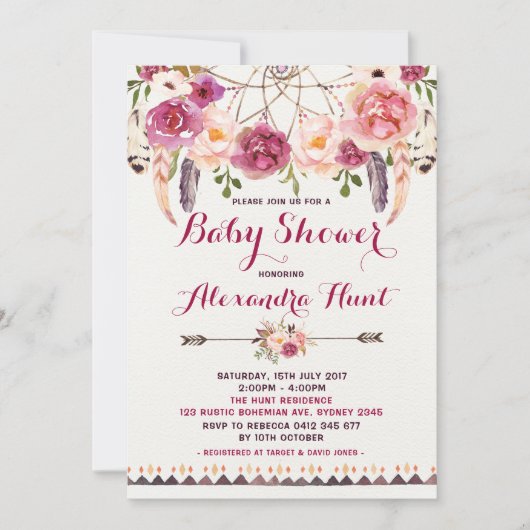 Rustic Boho Dreamcatcher Baby shower Uitnodiging (Voorkant)