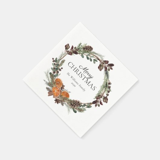 Rustic Boho Dried Oranje Wreath Merry Kerstmis Servet (Hoek)