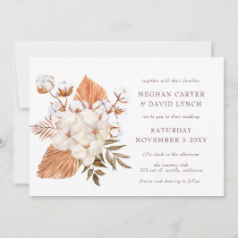 Rustic Boho Dried Palm Cotton Tropical Wedding Kaart