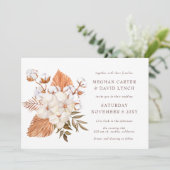 Rustic Boho Dried Palm Cotton Tropical Wedding Kaart (Staand voorkant)