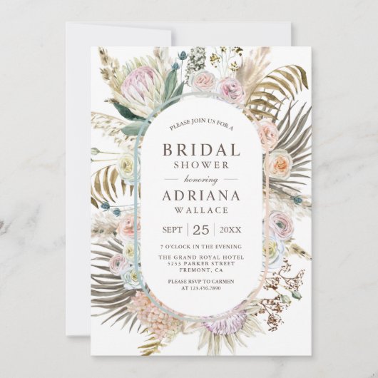 Rustic Boho Dried Palm Pampas Floral Vrijgezellenf Kaart (Voorkant)