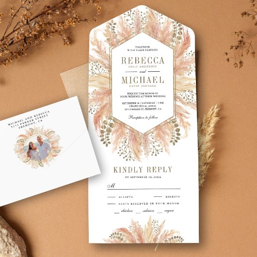 Rustic Boho Dried Pampas Grass Hex Lijst Wedding All In One Uitnodiging