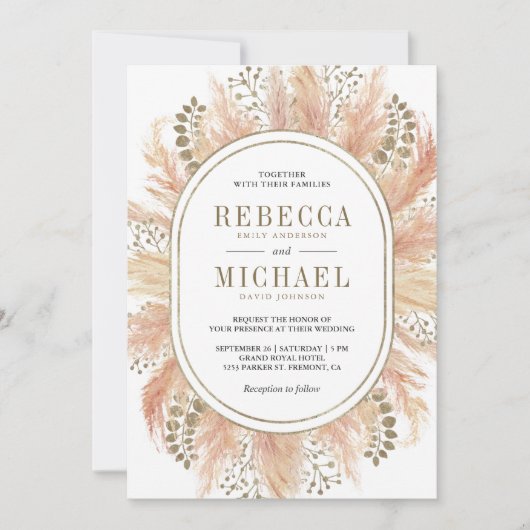 Rustic Boho Dried Pampas Grass Oval Lijst Wedding Kaart (Voorkant)