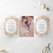 Rustic Boho Dried Pampas Grass Photo Wedding Drieluik Uitnodiging (Binnen)