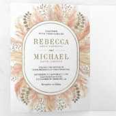 Rustic Boho Dried Pampas Grass Photo Wedding Drieluik Uitnodiging (Binnenzijde eerst)