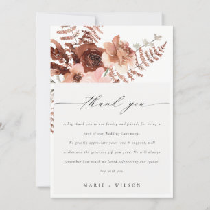 Rustic Boho Dried Rust Blush Fern Orchid Wedding Bedankkaart