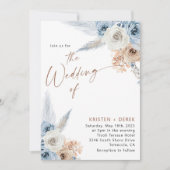 Rustic Boho Dusty Blue Floral Wedding Kaart (Voorkant)
