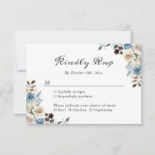 Rustic Boho Dusty Blue Floral Wedding RSVP Kaartje (Voorkant)