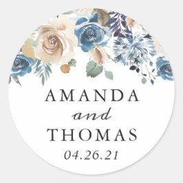 Rustic Boho Dusty Blue Green Floral Wedding Ronde Sticker