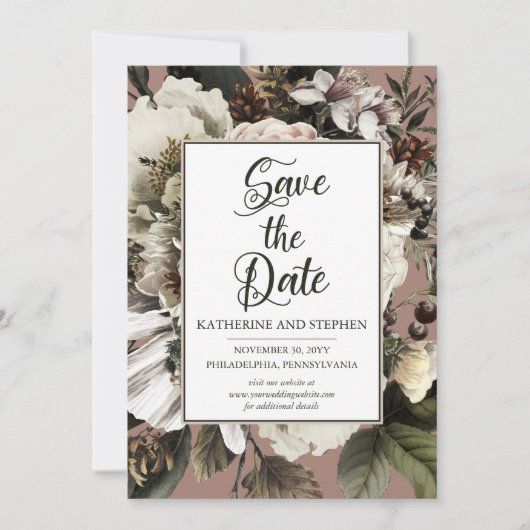 Rustic Boho Dusty Pink Floral Bouquet Save The Date (Voorkant)