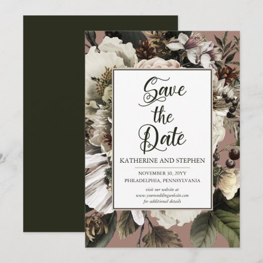 Rustic Boho Dusty Pink Floral Bouquet Save The Date (Voorkant / Achterkant)