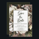 Rustic Boho Dusty Pink Floral Bouquet Save The Date<br><div class="desc">Een etherale boho floral bouquet in tinten van winterwitte en stoffige roze met seizoensgebonden evergreen is onderlegd over een stoffige roze achtergrond die je gasten uitnodigt om "Save the Date" te vinden voor wat zeker een gedenkwaardige rustige bruiloft zal zijn. Op de achterzijde bevindt zich een donkergroene achtergrond. De kleur...</div>