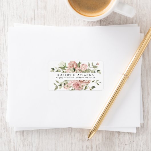 Rustic Boho Dusty Pink Rose Floral Address Label (Insitu)