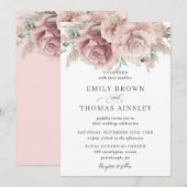 Rustic Boho Dusty Roos Blush Floral Pampas Wedding Kaart (Voorkant / Achterkant)