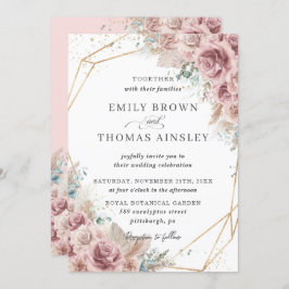 Rustic Boho Dusty Roos Blush Floral Pampas Wedding Kaart