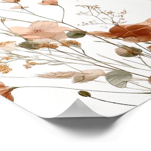 Rustic Boho Dusty Roos Wildflower Doop Welkom Poster (Hoek)