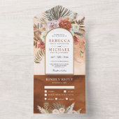 Rustic Boho Earthy Floral Arch Terracotta Wedding All In One Uitnodiging (Binnen)