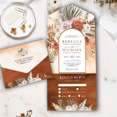 Rustic Boho Earthy Floral Arch Terracotta Wedding All In One Uitnodiging