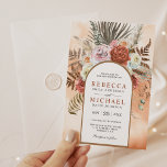 Rustic Boho Earthy Floral Arch Terracotta Wedding Kaart<br><div class="desc">Verrijk je gasten met deze elegante bruiloft-uitnodiging met mooie bloemen en pampasgras met gedroogde palmbladeren. Voeg eenvoudig uw gebeurtenisdetails op deze makkelijk te gebruiken sjabloon toe om het één-van-een-soort uitnodiging te maken.</div>