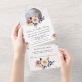 Rustic Boho Earthy Floral Moon Baby shower All In One Uitnodiging (Afscheurbaar)