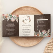 Rustic Boho Earthy Floral Pampas Barn Wood Wedding Drieluik Uitnodiging