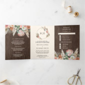 Rustic Boho Earthy Floral Pampas Barn Wood Wedding Drieluik Uitnodiging (Binnen)