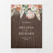 Rustic Boho Earthy Floral Pampas Barn Wood Wedding Drieluik Uitnodiging (Cover)